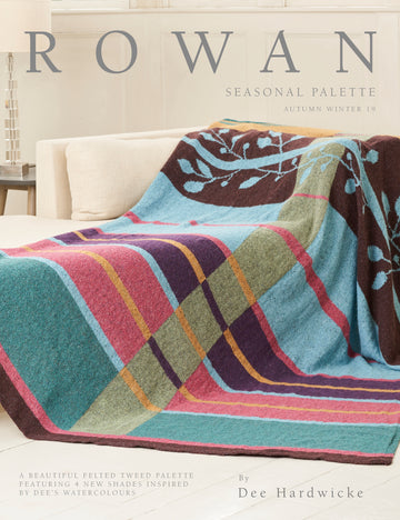 Rowan magazine with projects by Dee Hardwicke. Patterns for sweaters, hats, scarfs, cushions, throw.Felted tweed yarn.